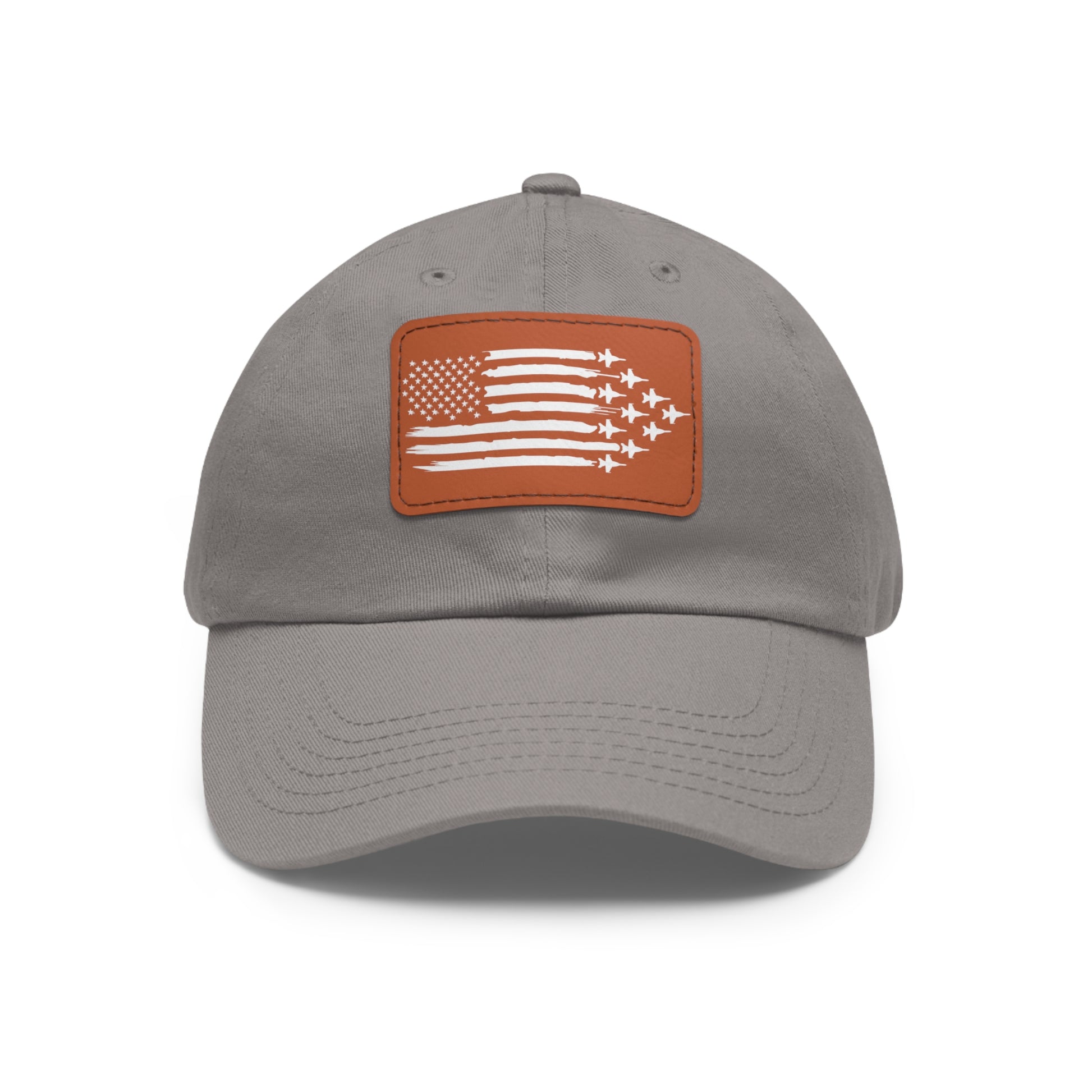 American Flag Hat with Leather Patch grey/light brown patch
