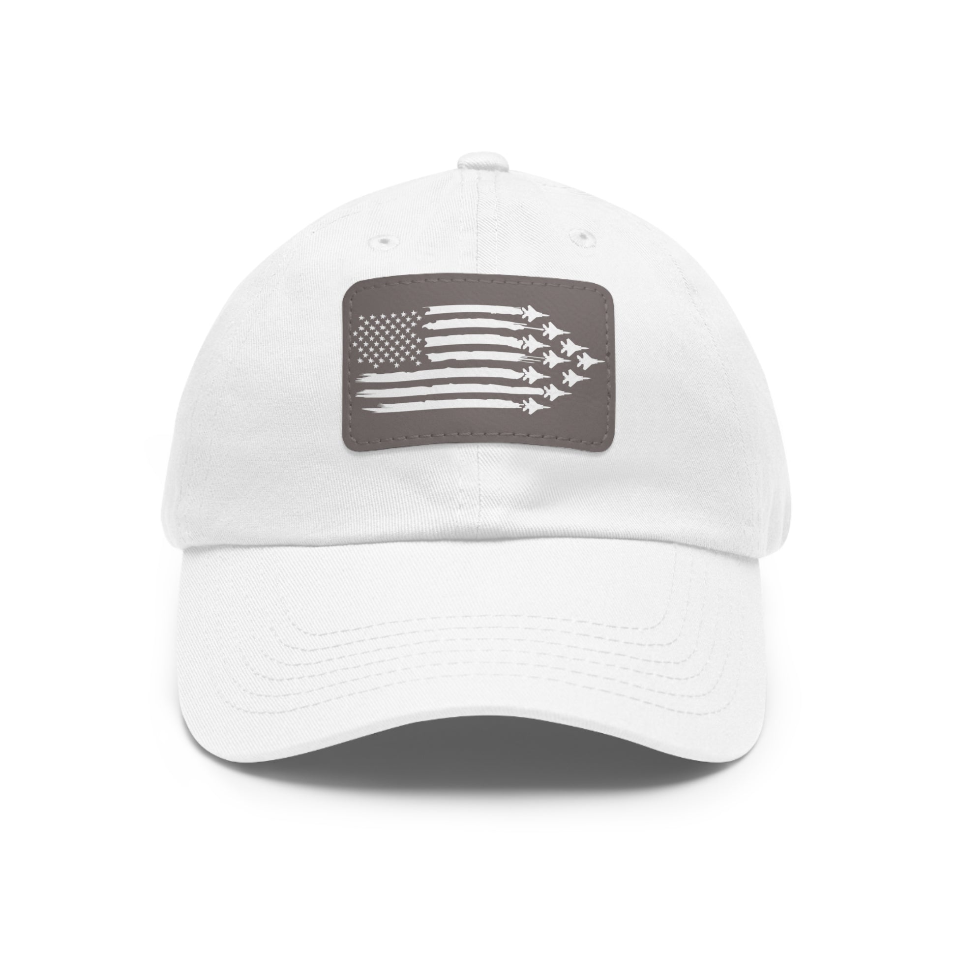 American Flag Hat with Leather Patch white/grey patch