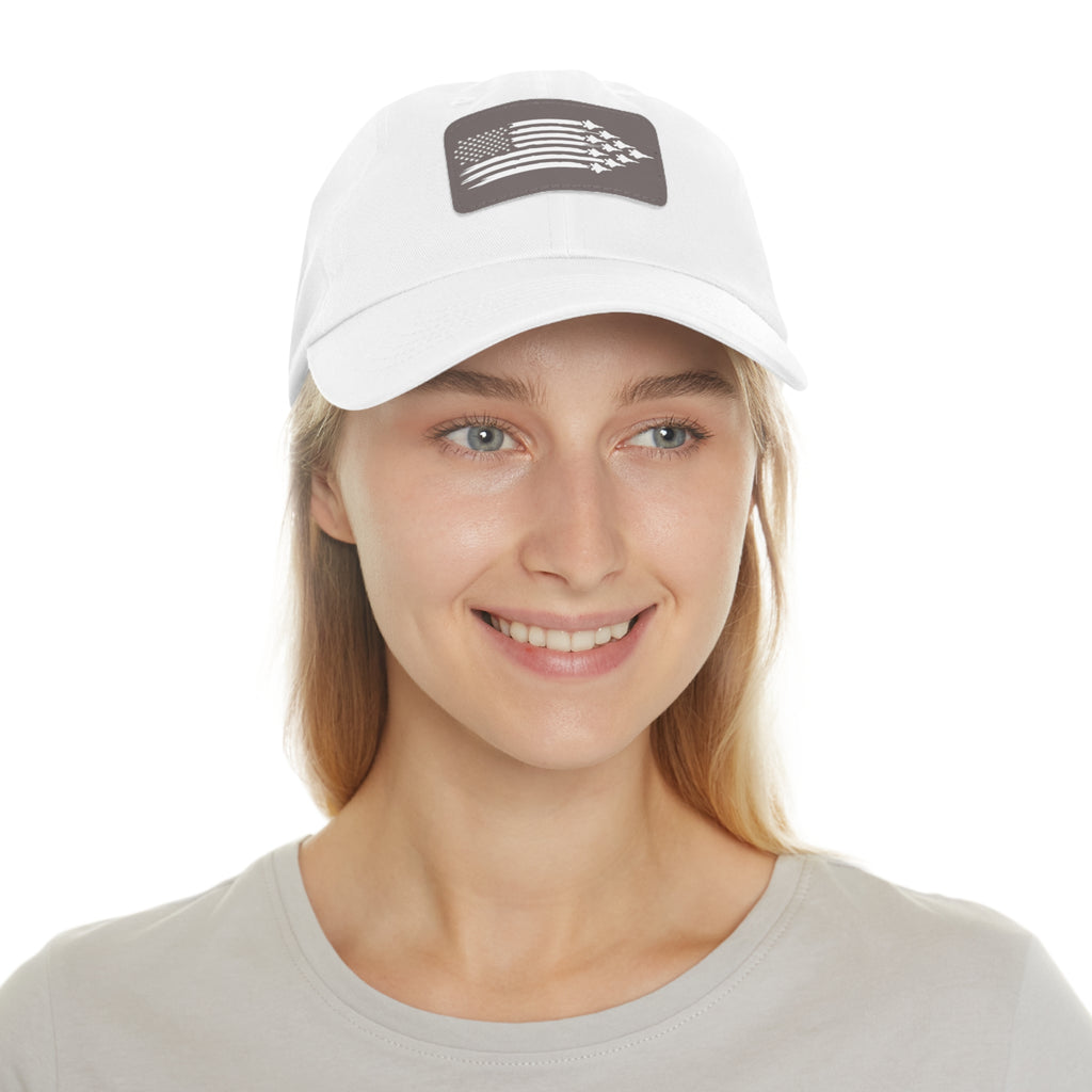 American Flag Hat with Leather Patch white/grey patch