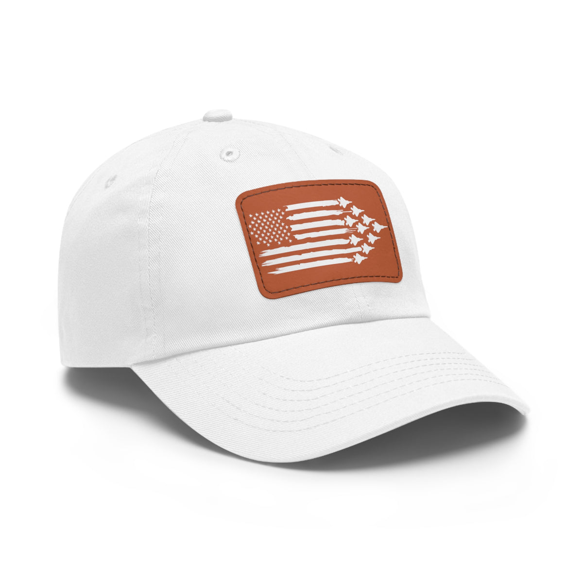 American Flag Hat with Leather Patch white/light brown patch