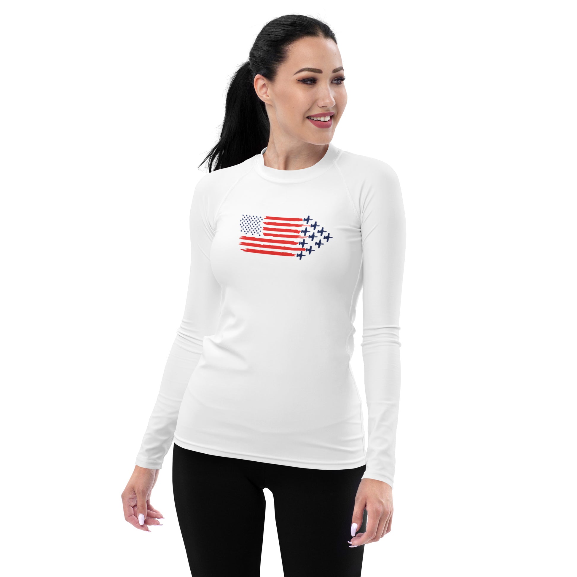 A-10 Fighter Jet and Flag Womens Rashguard