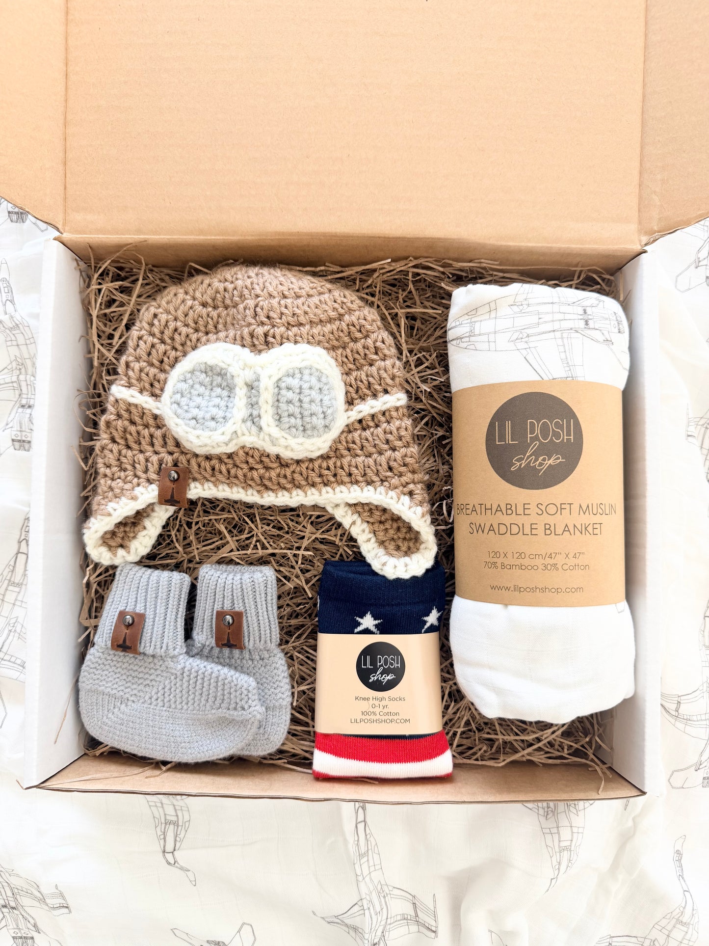 F/A-18E Superhornet Fighter Jet Baby Gift Set Box in TAUPE GREY