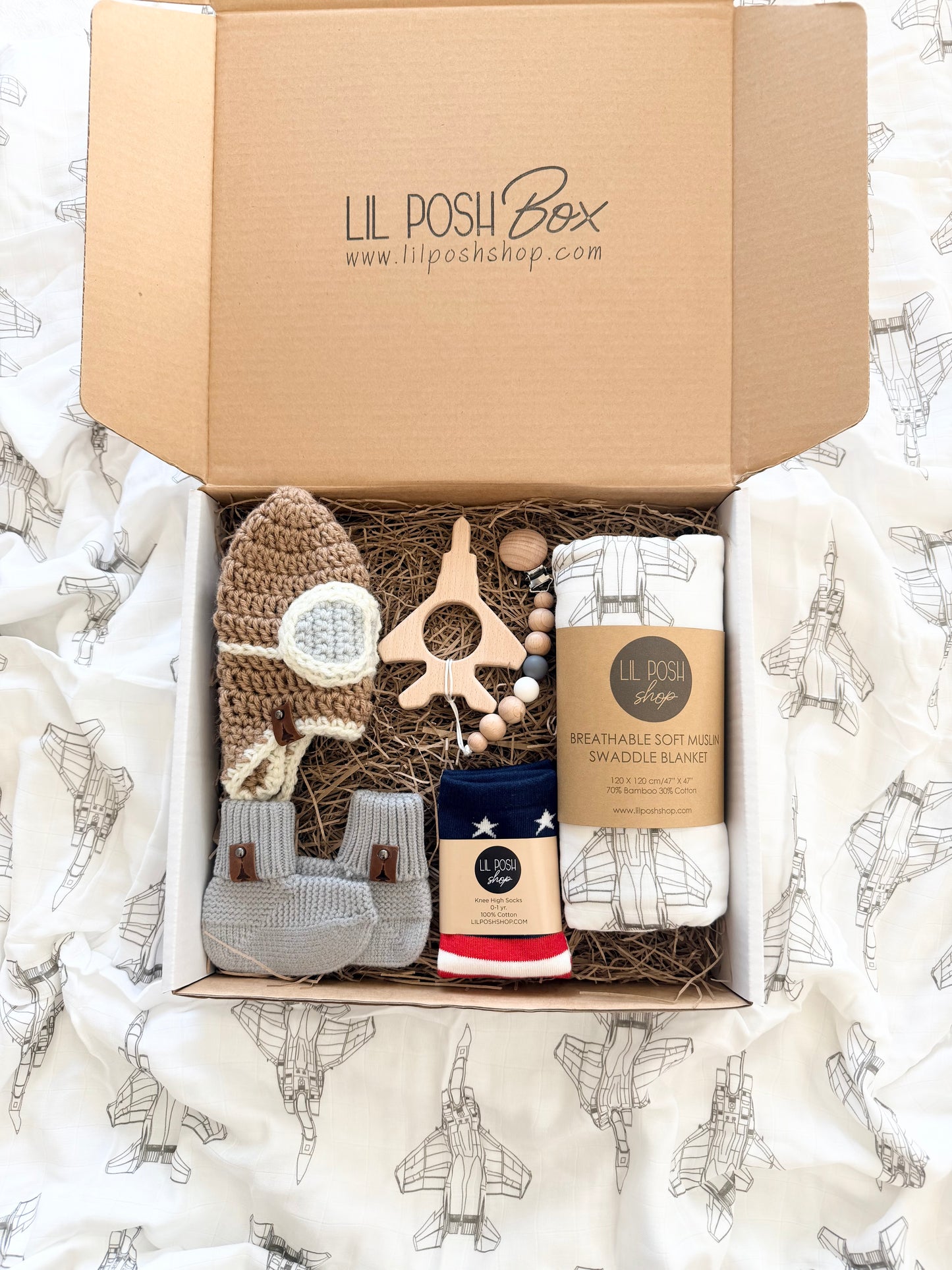 F-15C Eagle Fighter Jet Baby Gift Set Box in TAUPE/GREY