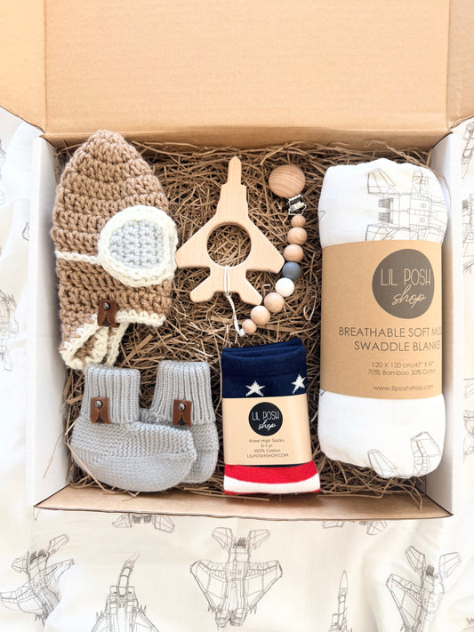 F-15E Strike Eagle Fighter Jet Baby Gift Set Box in TAUPE/GREY