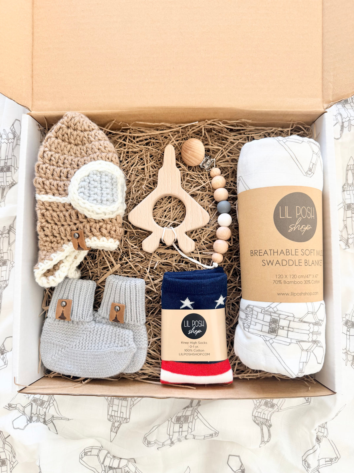 F-22 Fighter Jet Baby Gift Box Set in TAUPE GREY