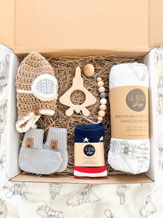 F-22 Fighter Jet Baby Gift Box Set in TAUPE GREY