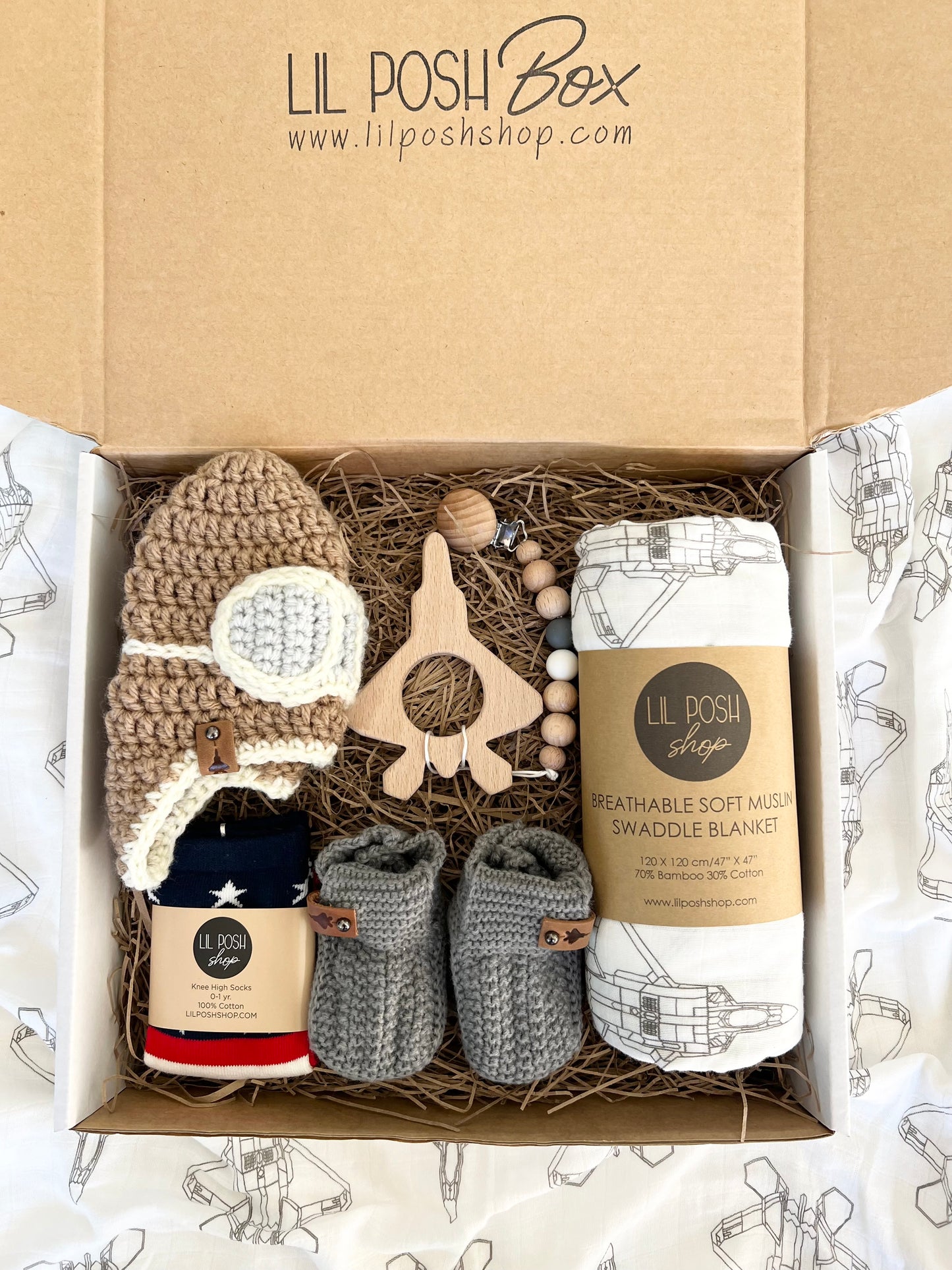 F-22 Fighter Jet Baby Gift Box Set in TAUPE GREY
