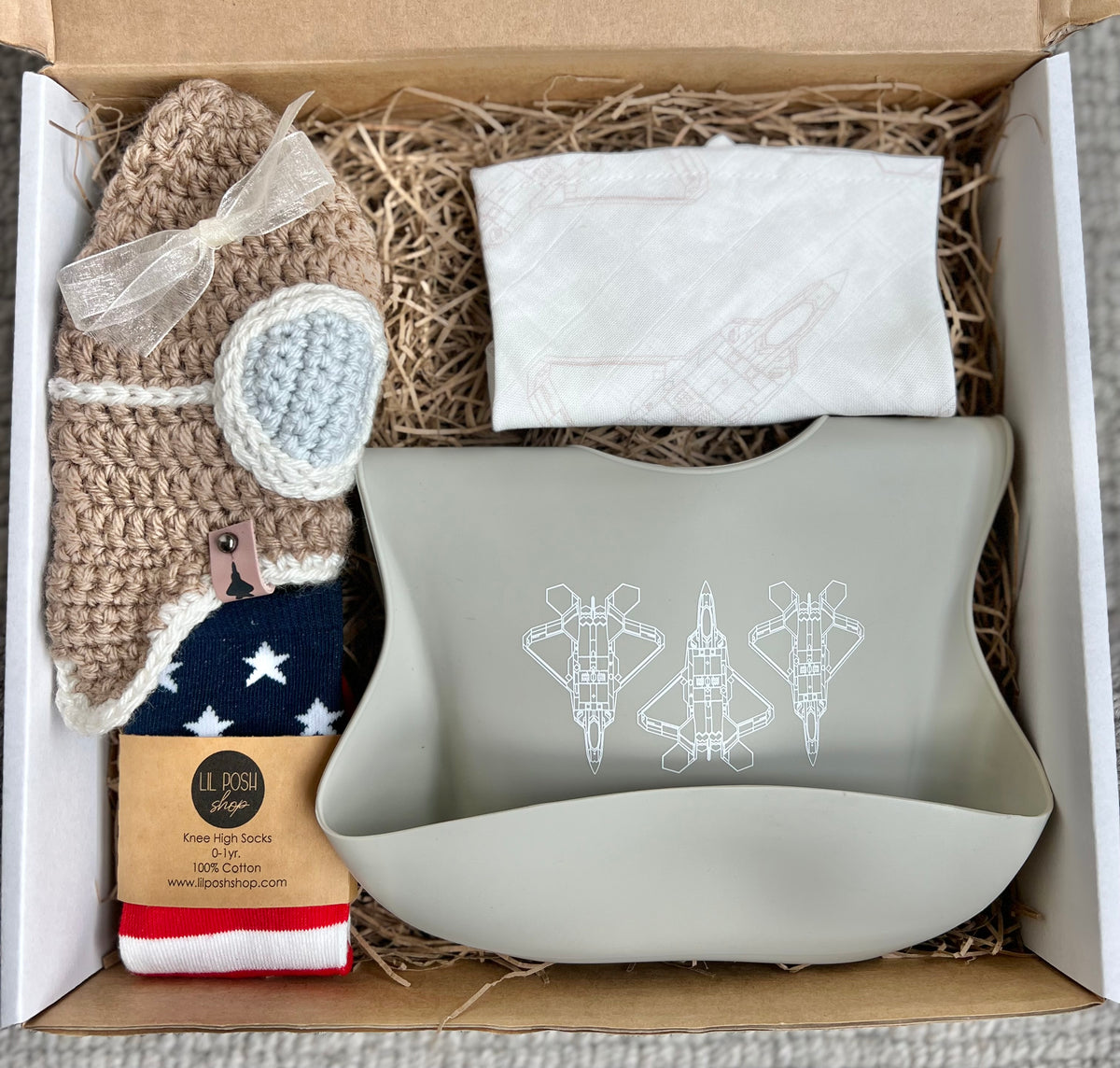 Lil Aviator Baby Gift Set Option 2 (A-10, F-15C, F-15E, F-22, KC-135)  in Navy or Mauve