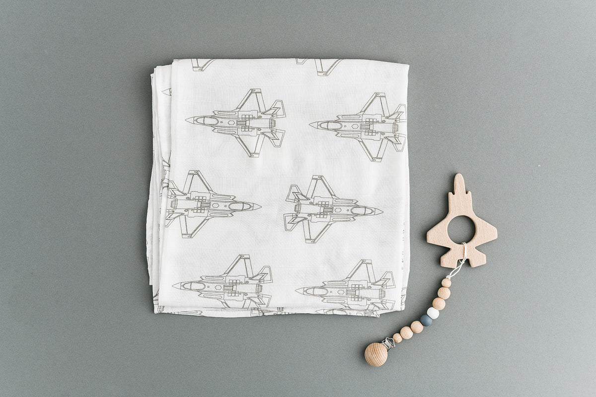 F-35A Fighter Jet Baby Gift Box Set in TAUPE GREY