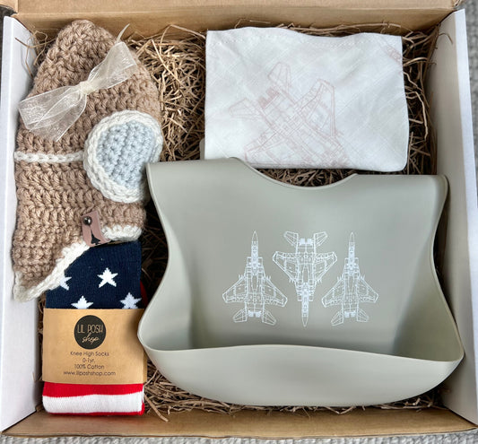 Lil Aviator Baby Gift Set Option 2 (A-10, F-15C, F-15E, F-22, KC-135)  in Navy or Mauve
