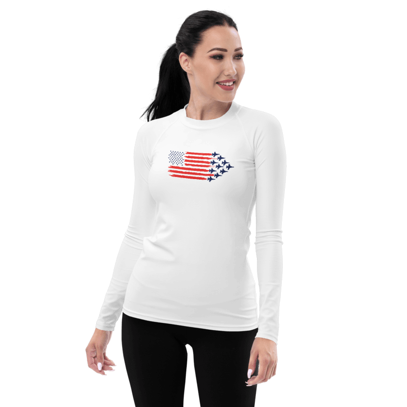 F16_Fighter_Jet_Womens_Rashguard_American_Flag