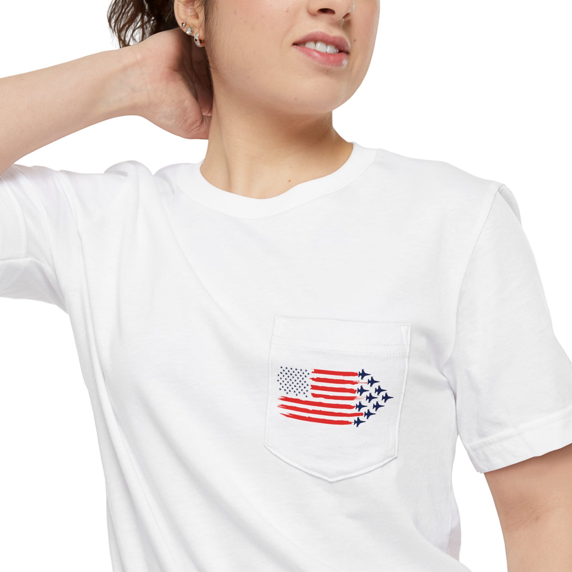 F-16 Fighter Jet American Flag Pocket Tee