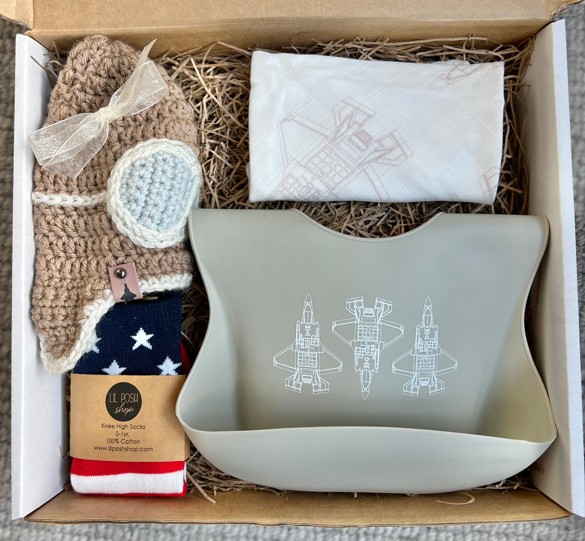 Lil Aviator Baby Gift Set Option 2 (A-10, F-15C, F-15E, F-22, KC-135)  in Navy or Mauve