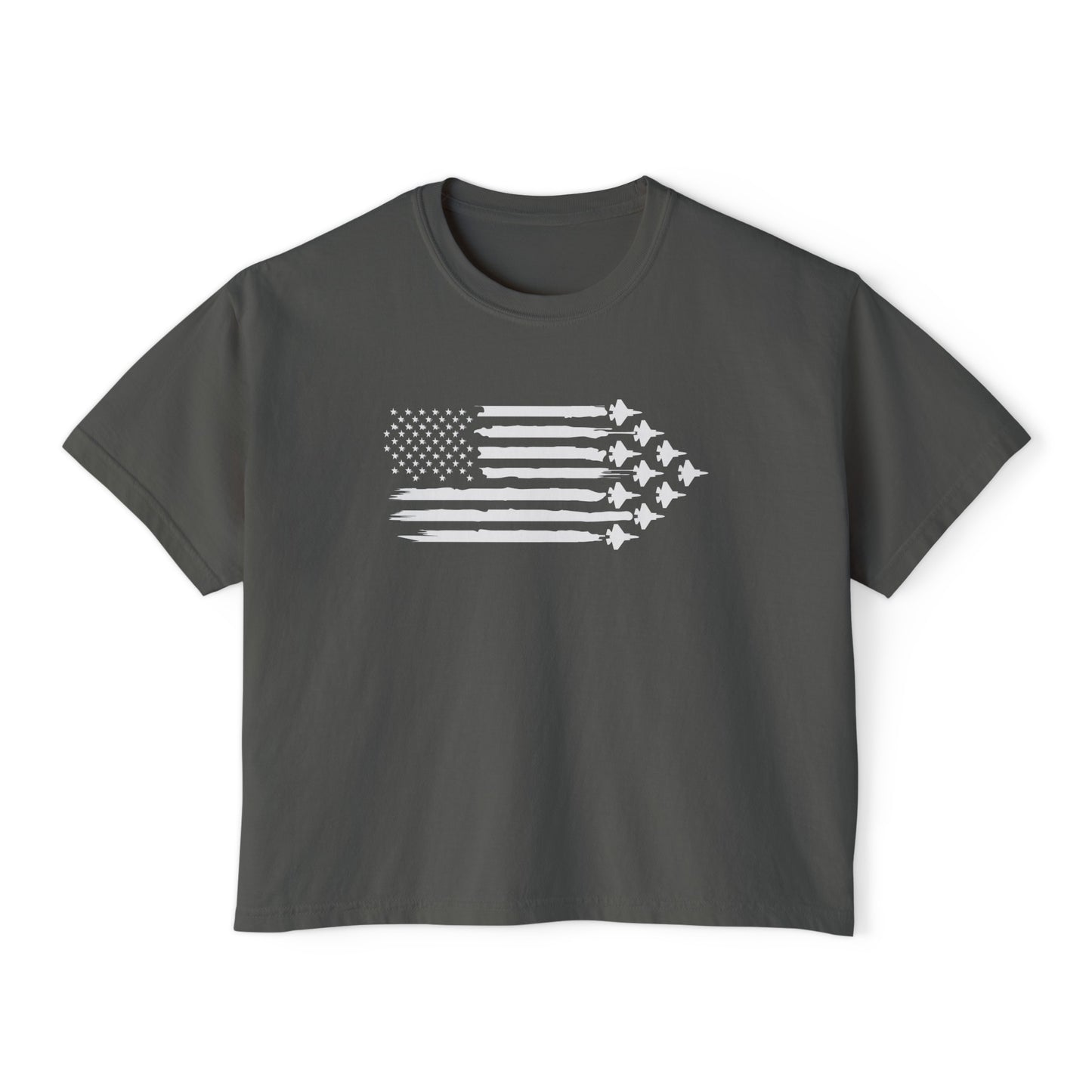 Flag and Fighter Jet_Comfort Colors Women's Boxy Tee (you choose aircraft)