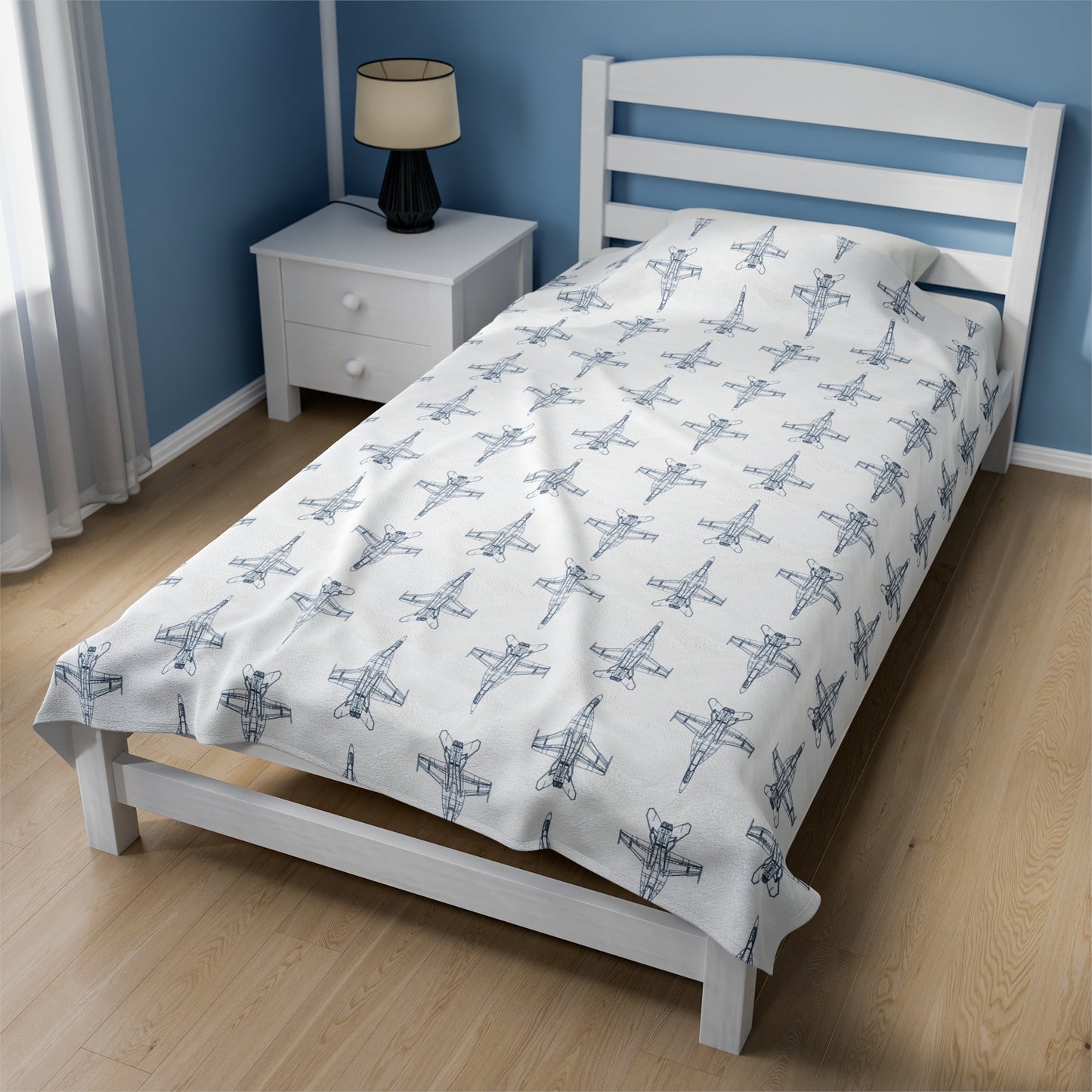 F/A-18E Fighter Jet Blueprint Plush Blanket