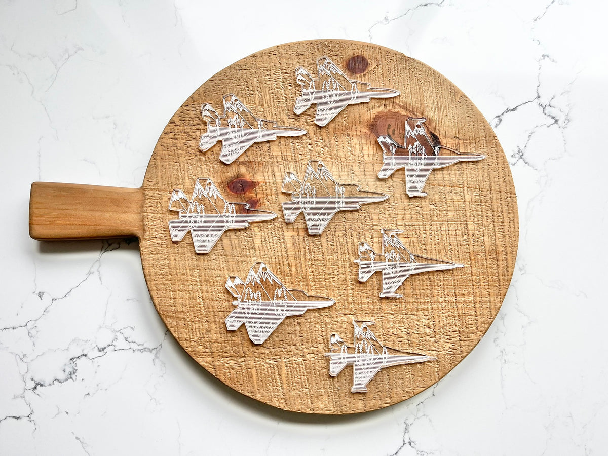 F-15, F-16, F-18, F-22 and F-35 Fighter Jet Mountain-scape Ornament Collaboration with JLeeElements