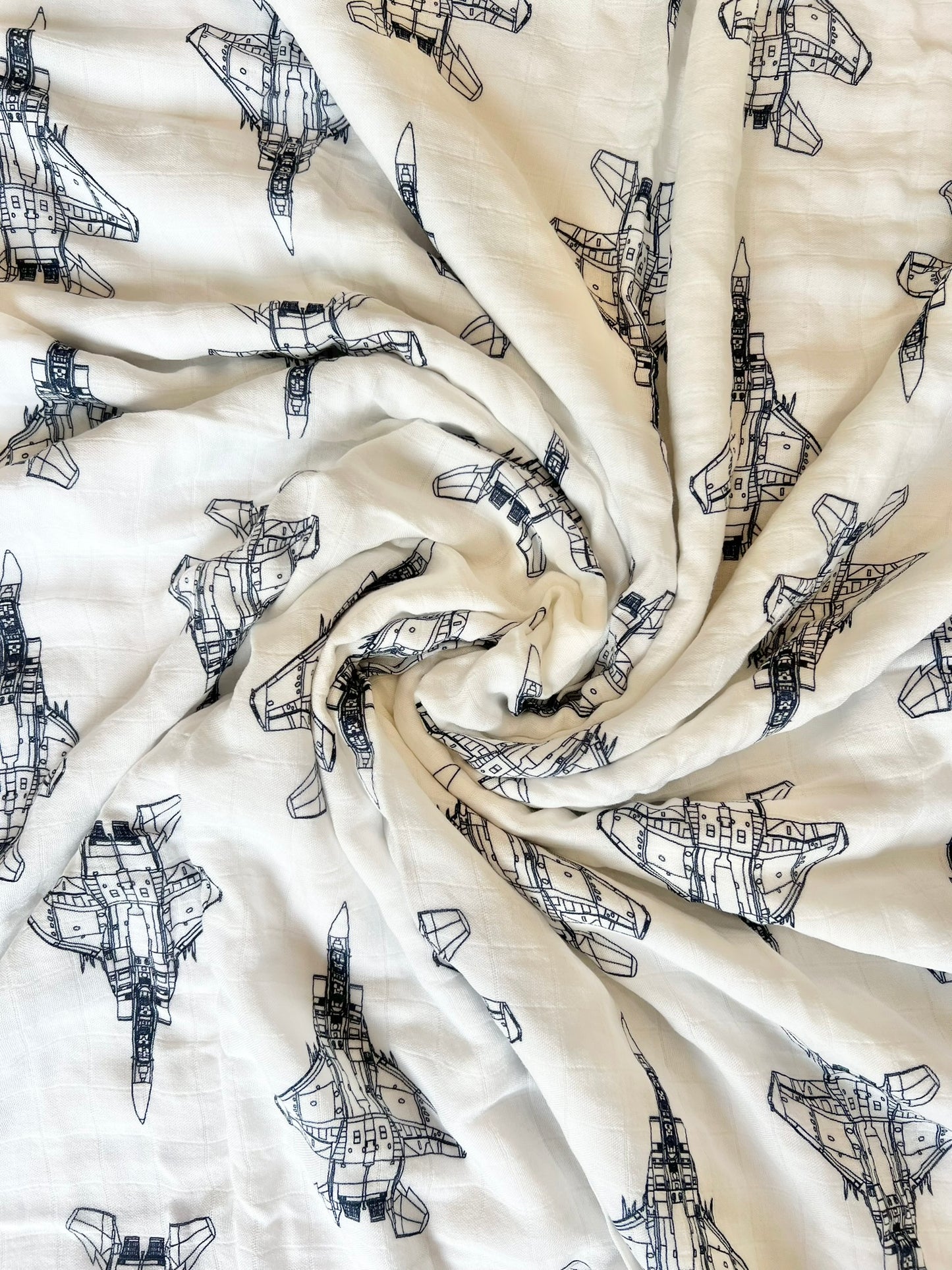 CLOSEOUT: F-15E Blueprint Fighter Jet Muslin Swaddle/Blanket in Navy or Mauve