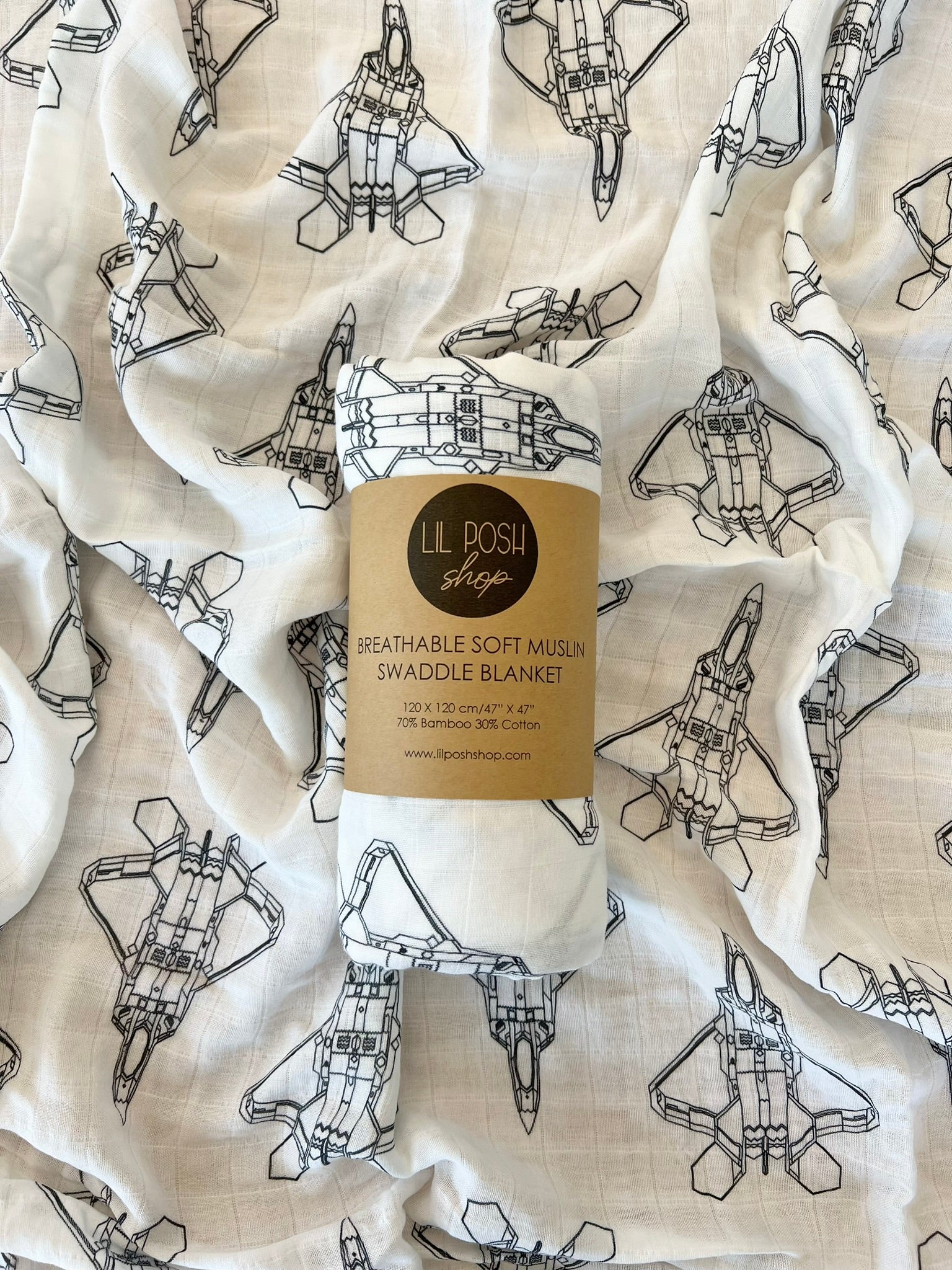 F-22 Blueprint Fighter Jet Muslin Swaddle/Blanket