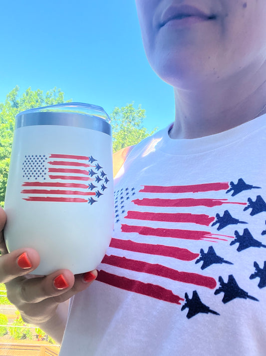 Fighter Jets and Flag Stainless Steel Chill Wine Tumbler