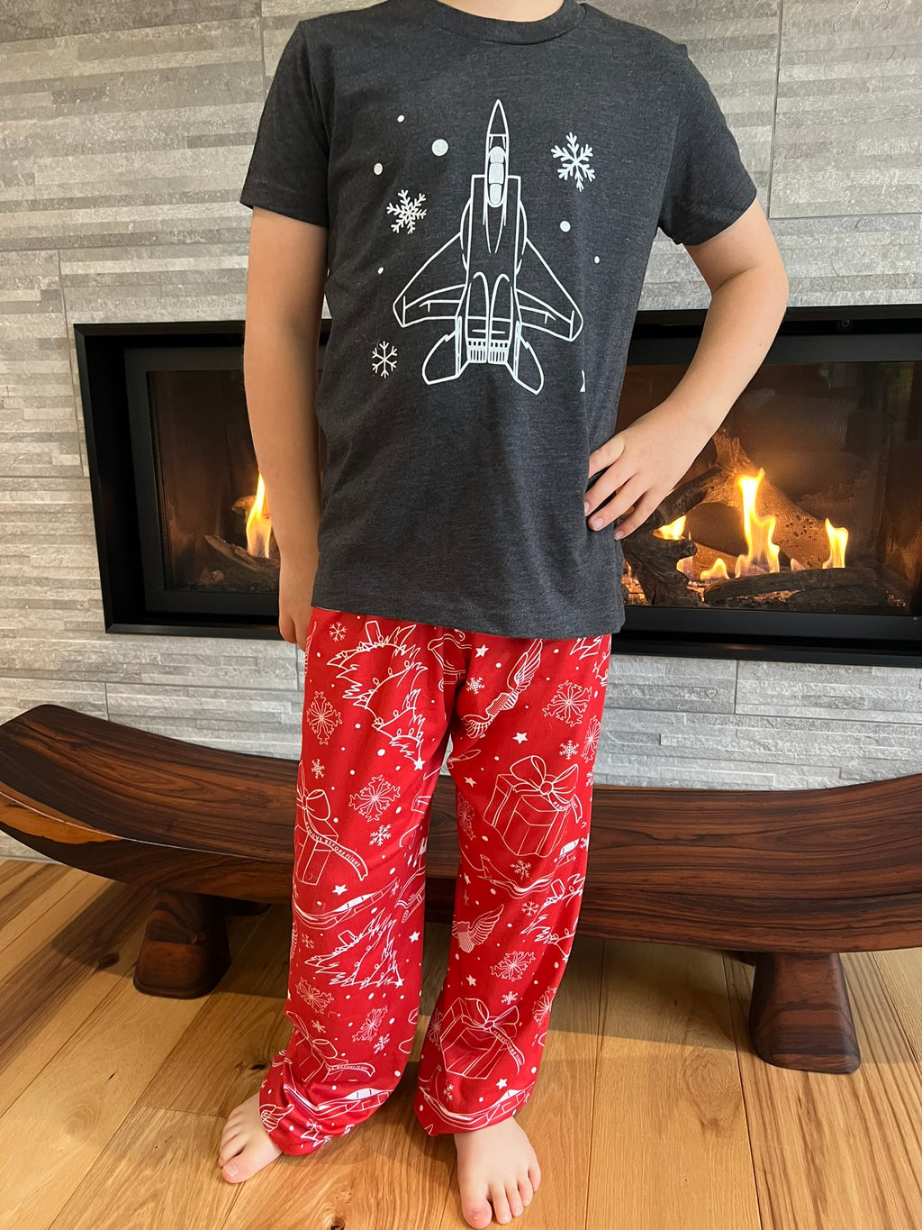 It's a Fighter Jet Christmas- Youth Pajama Pants-Choose your Aircraft (sizes XS-Large) (Choose from the A-10, F-15, F-16, F-22 or F-35)