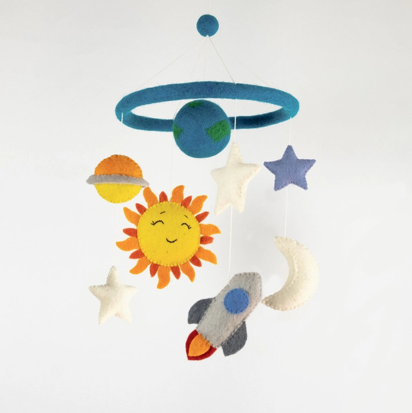 Lil Celestial Rocket Ship Felt Baby Mobile