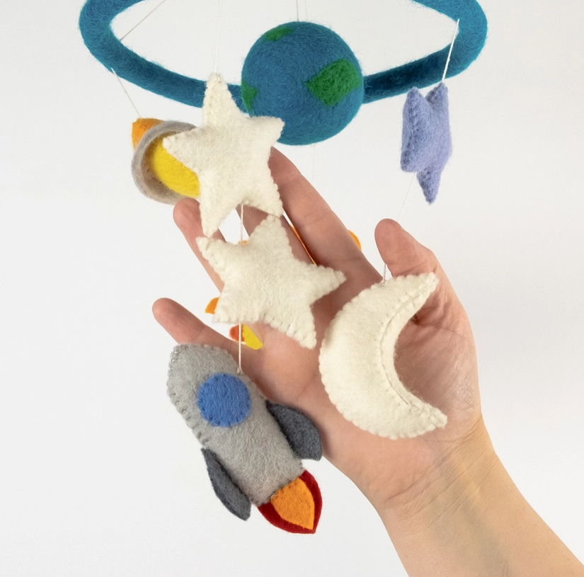 Lil Celestial Rocket Ship Felt Baby Mobile