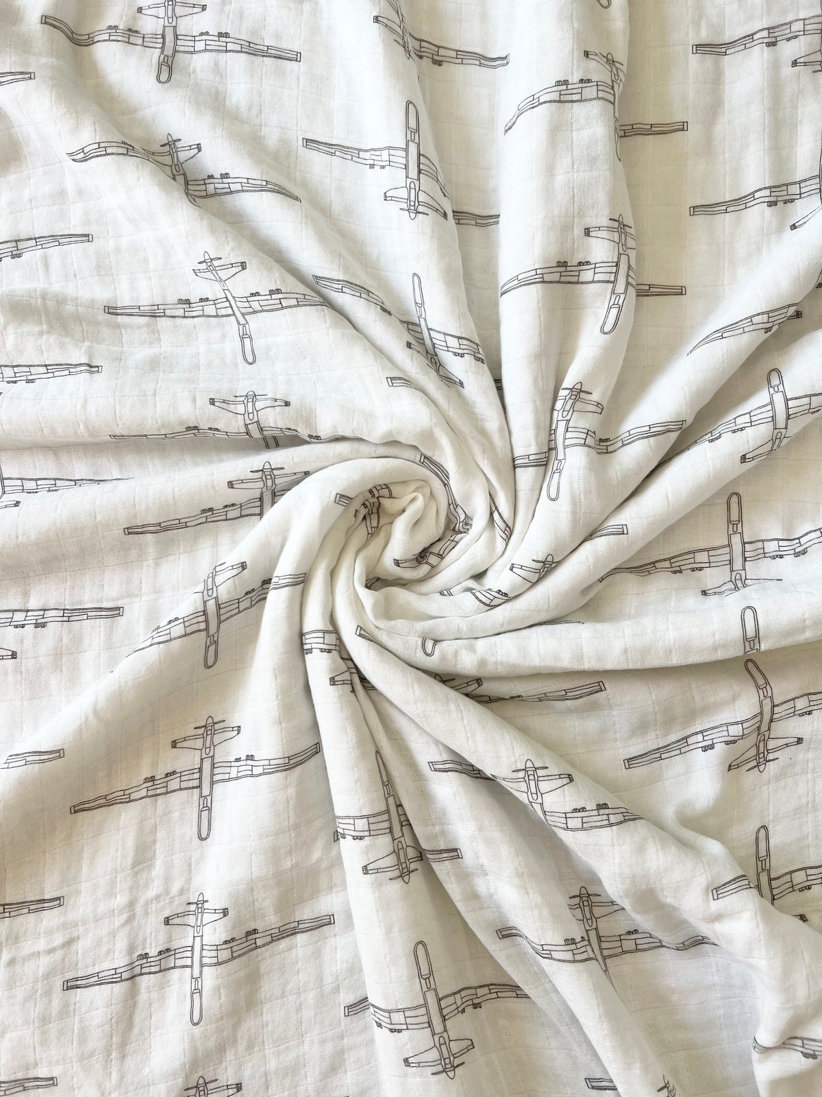 MQ-9 Reaper Blueprint Fighter Jet Muslin Swaddle/Blanket in TAUPE GREY