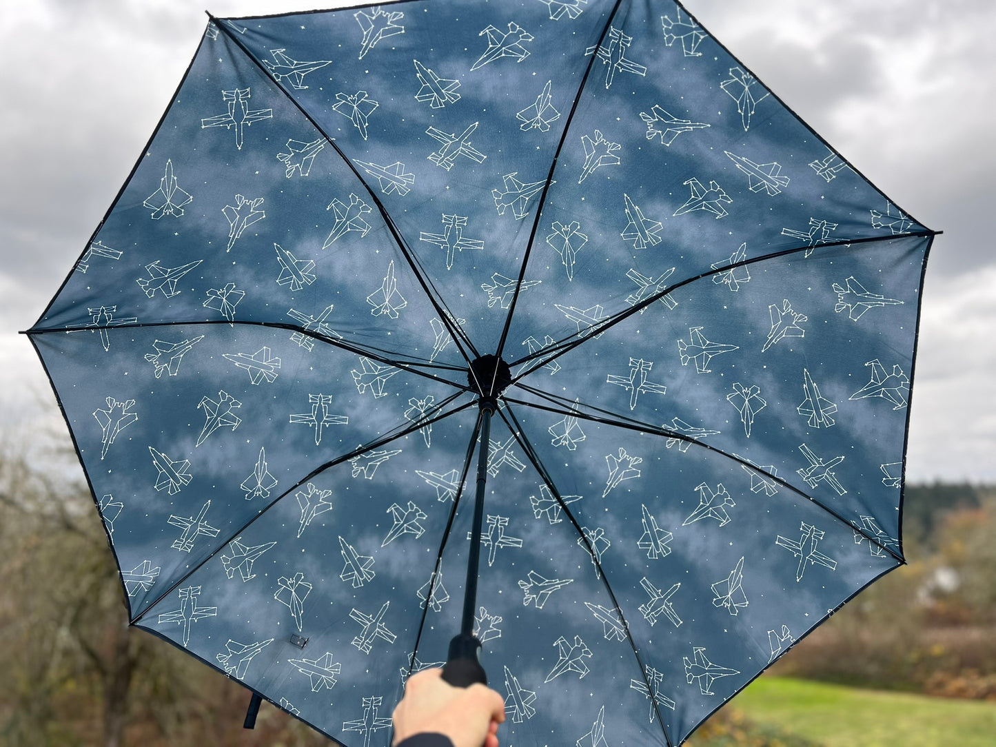 Starry Jet Night- Fighter Jets in the Sky-Semi-Automatic Foldable Umbrella