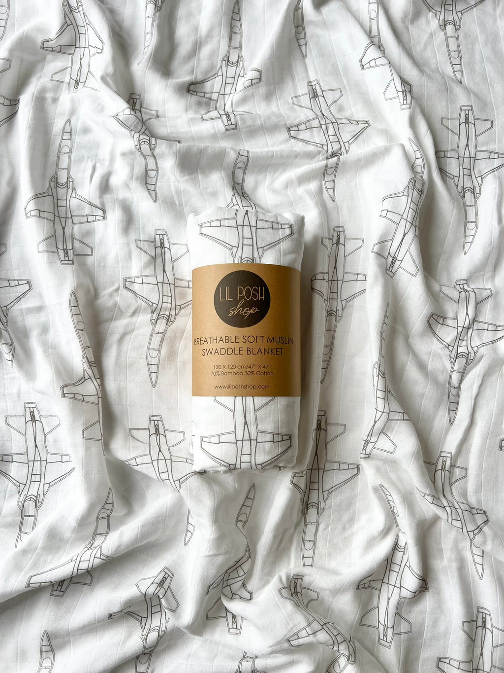 T-38 Blueprint Fighter Jet Muslin Swaddle/Blanket- TAUPE GREY