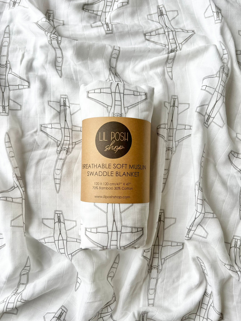 T-38 Blueprint Fighter Jet Muslin Swaddle/Blanket- TAUPE GREY