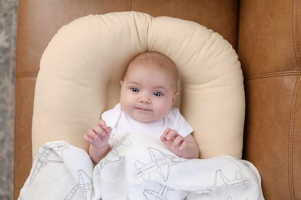 T-38 Blueprint Fighter Jet Muslin Swaddle/Blanket- TAUPE GREY