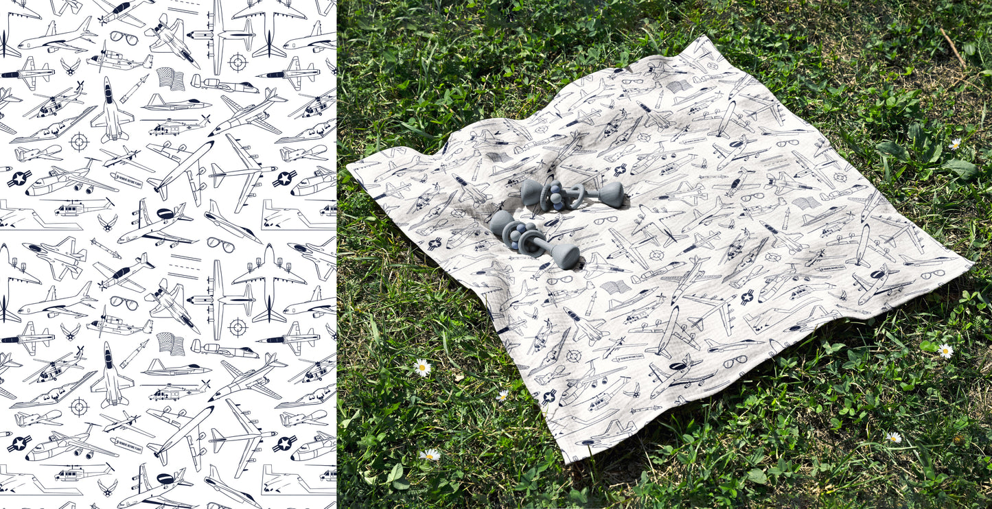 PRE-ORDER: USAF Zoom + Boom Bamboo/Cotton Muslin Swaddle Blanket