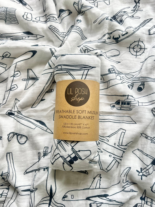 USAF Zoom + Boom Bamboo/Cotton Muslin Swaddle Blanket