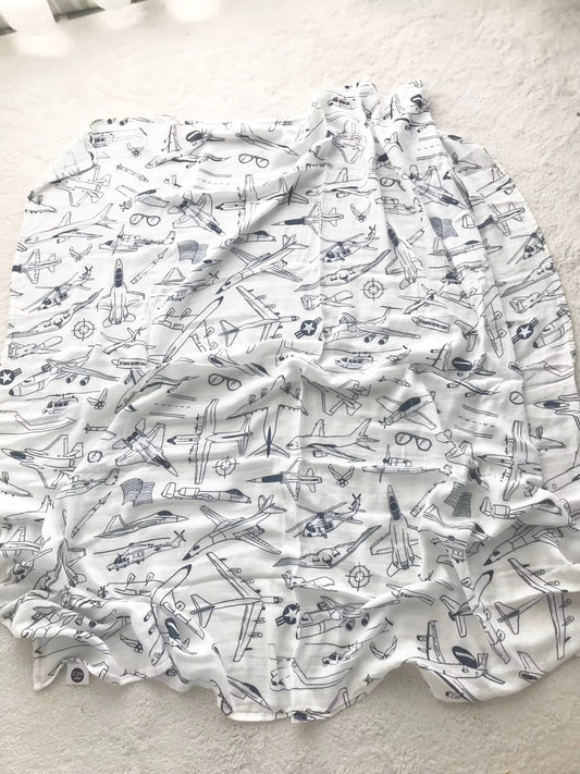 PRE-ORDER: USAF Zoom + Boom Bamboo/Cotton Muslin Swaddle Blanket