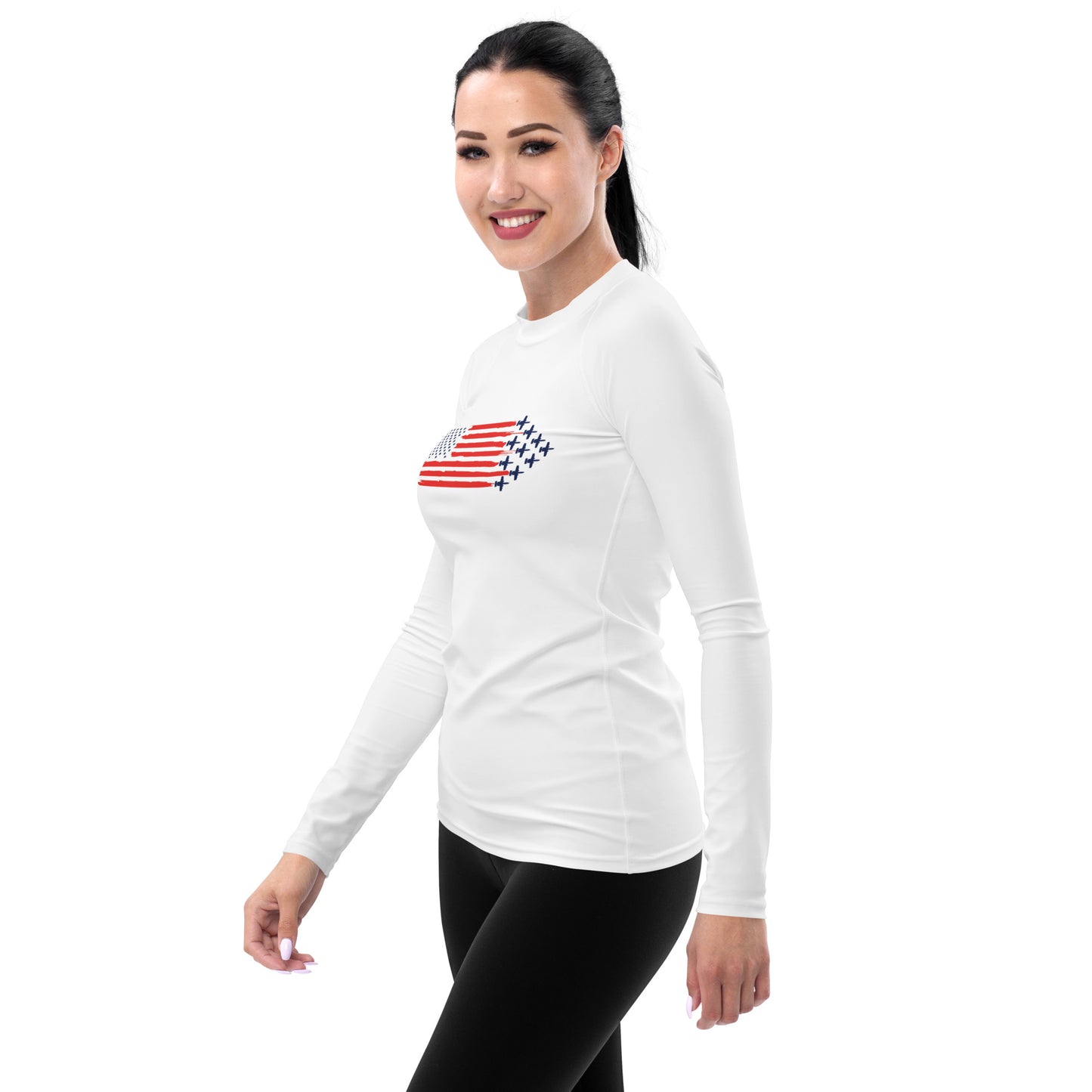 A-10 Fighter Jet and Flag Womens Rashguard- side view