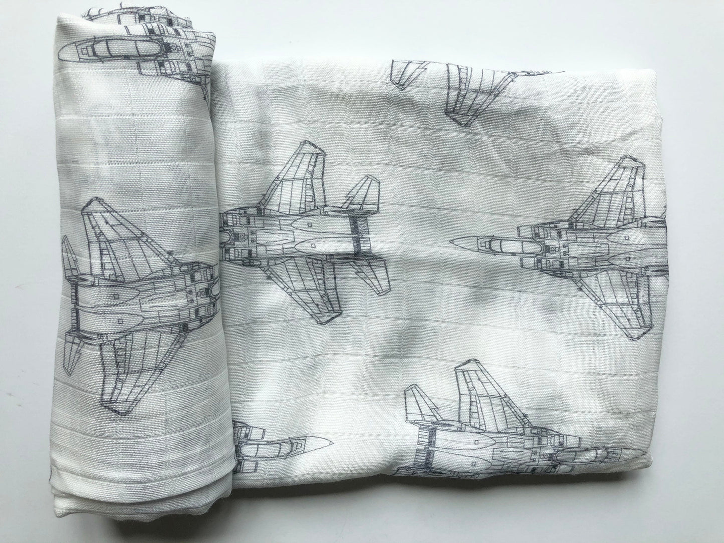 CLOSEOUT: F-15C Blueprint Fighter Jet Muslin Swaddle/Blanket