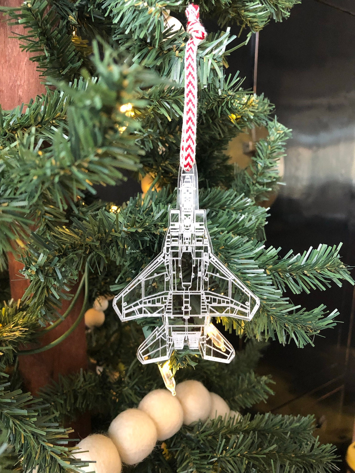Engraved F-15E Blueprint Fighter Jet Ornament