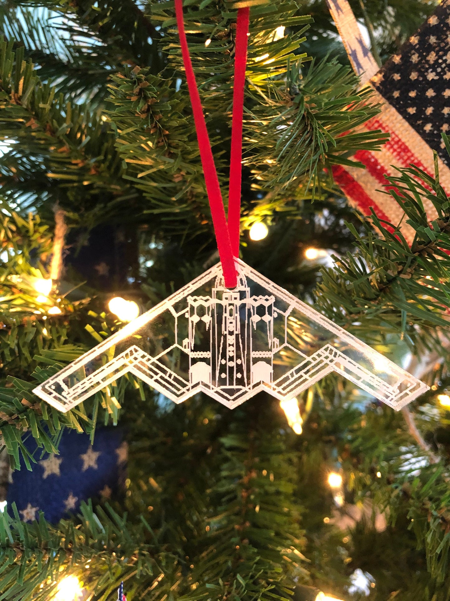 Engraved B-2 Blueprint Fighter Jet Ornament