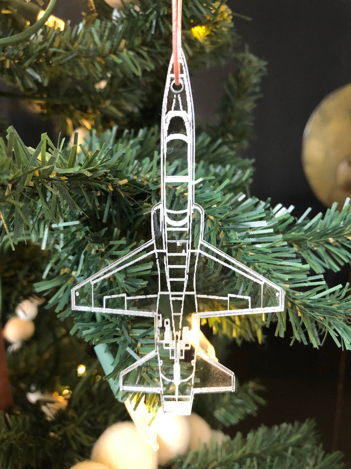 Engraved T-38 Blueprint Fighter Jet Ornament