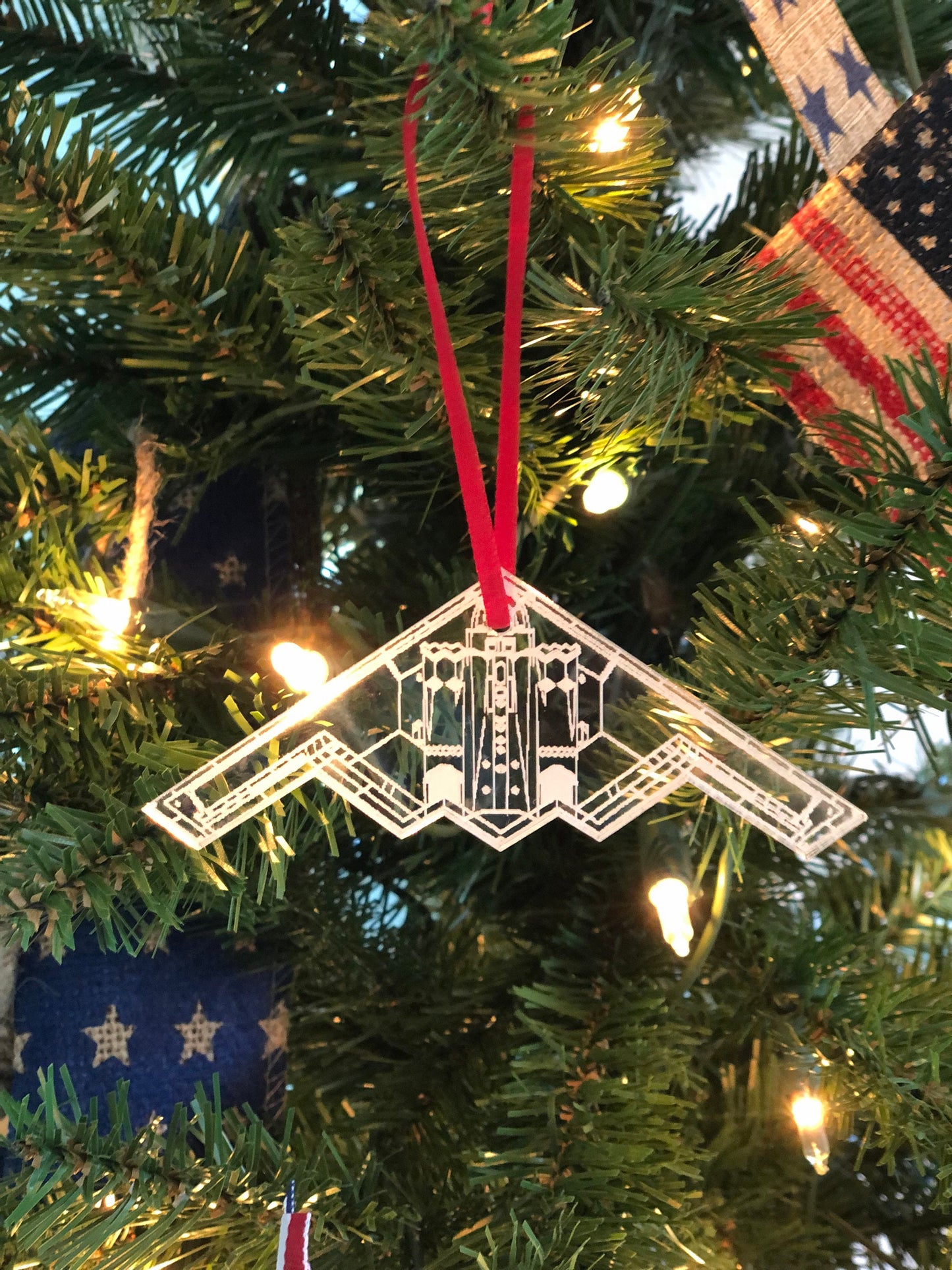 Engraved B-2 Blueprint Fighter Jet Ornament