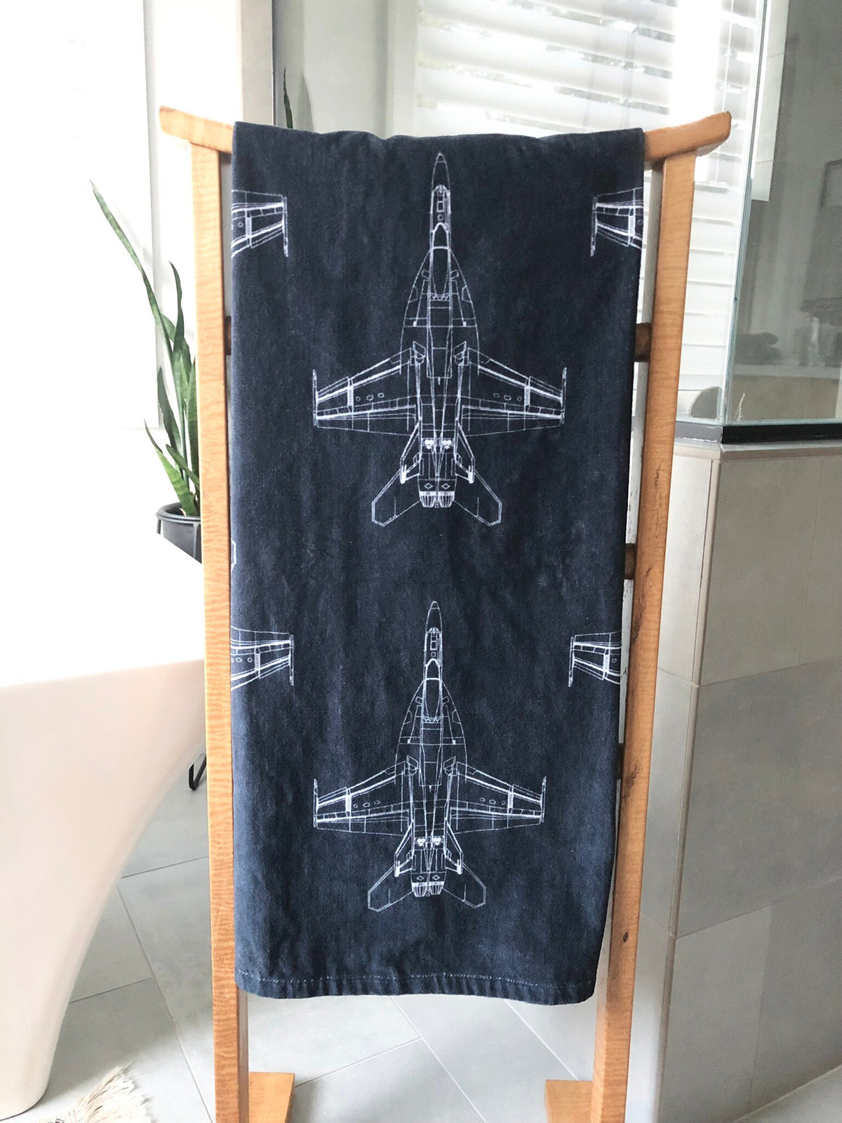CLOSEOUT: F/A-18E Superhornet Blueprint Fighter Jet 100% Cotton Oversized Beach/Pool/Bath Towel