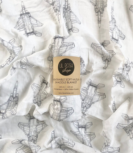 CLOSEOUT: F-15C Blueprint Fighter Jet Muslin Swaddle/Blanket