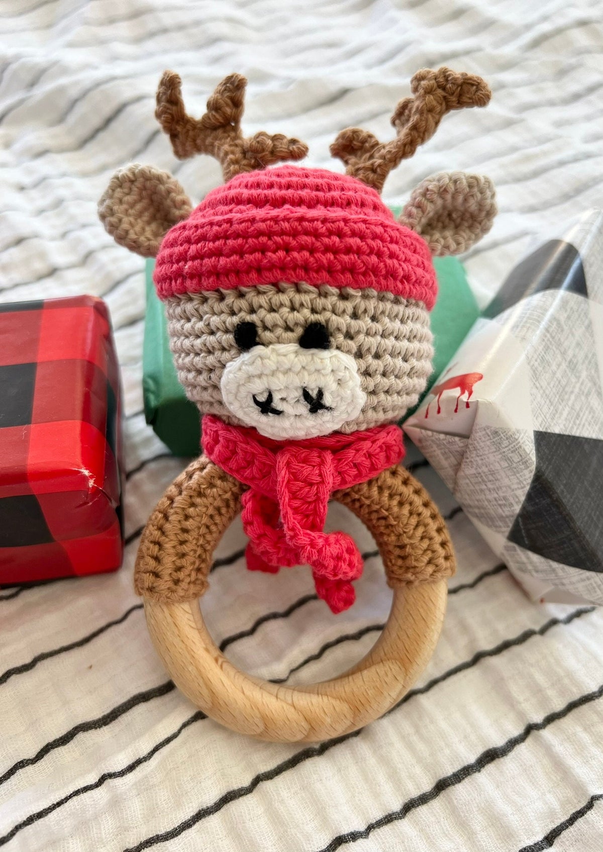 Handmade Crocheted Lil Winter Moose Rattle