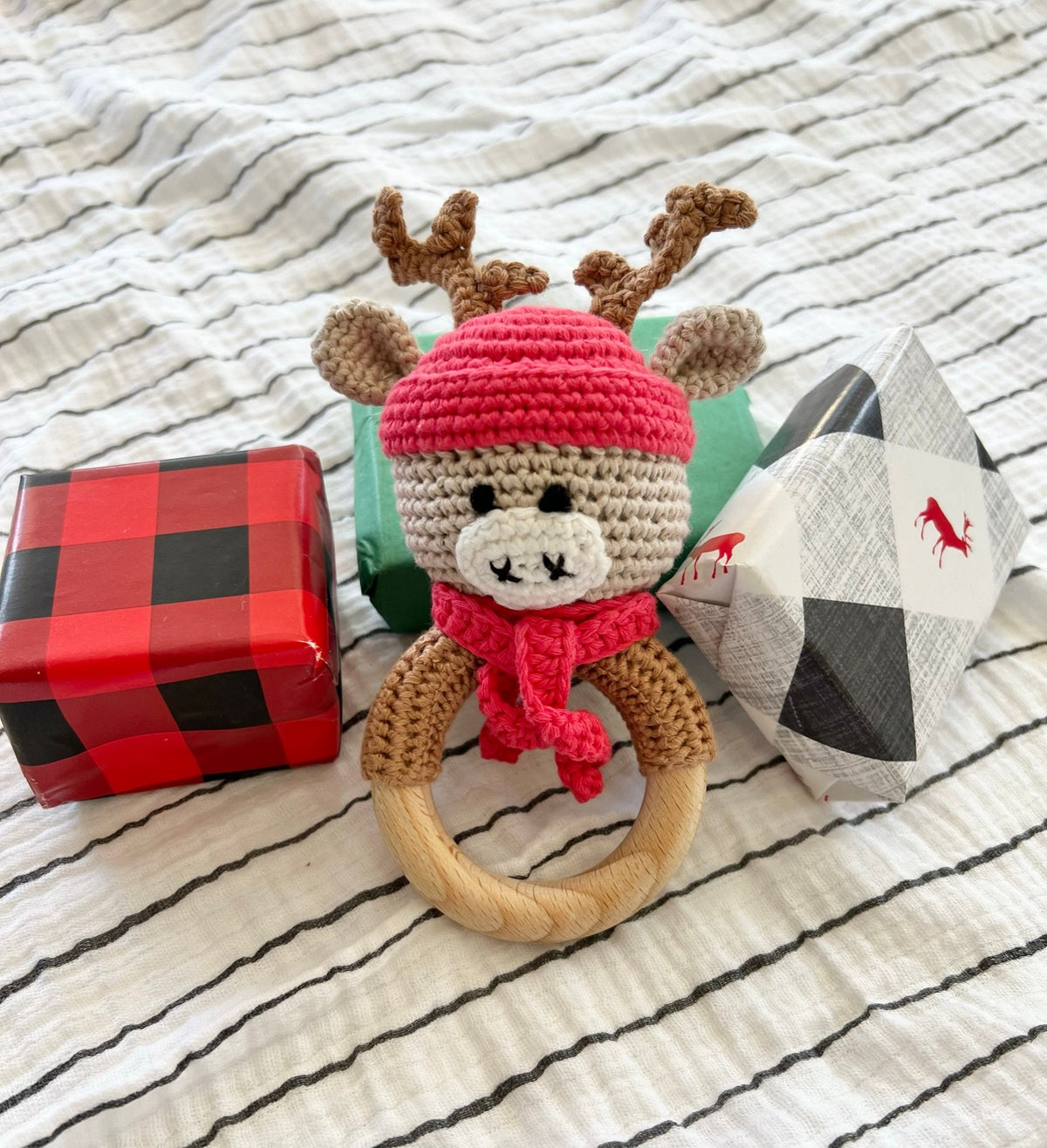 Handmade Crocheted Lil Winter Moose Rattle