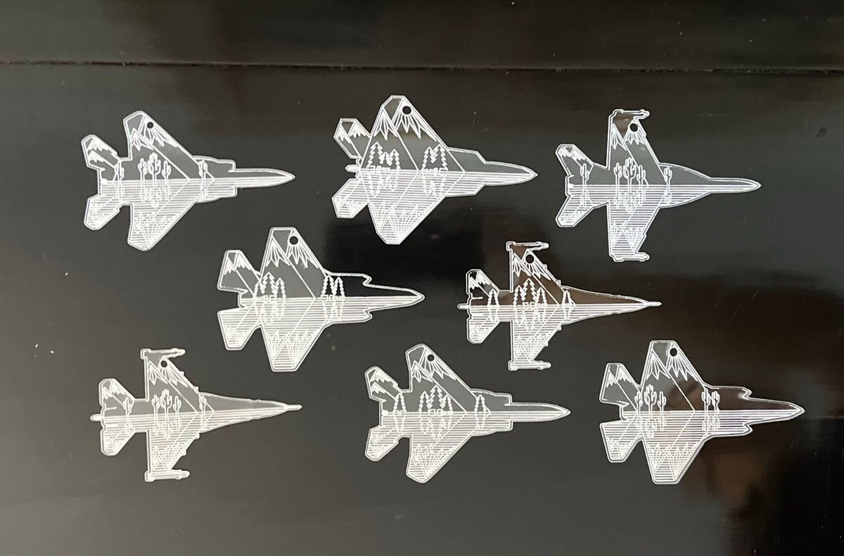 F-15, F-16, F-18, F-22 and F-35 Fighter Jet Mountain-scape Ornament Collaboration with JLeeElements