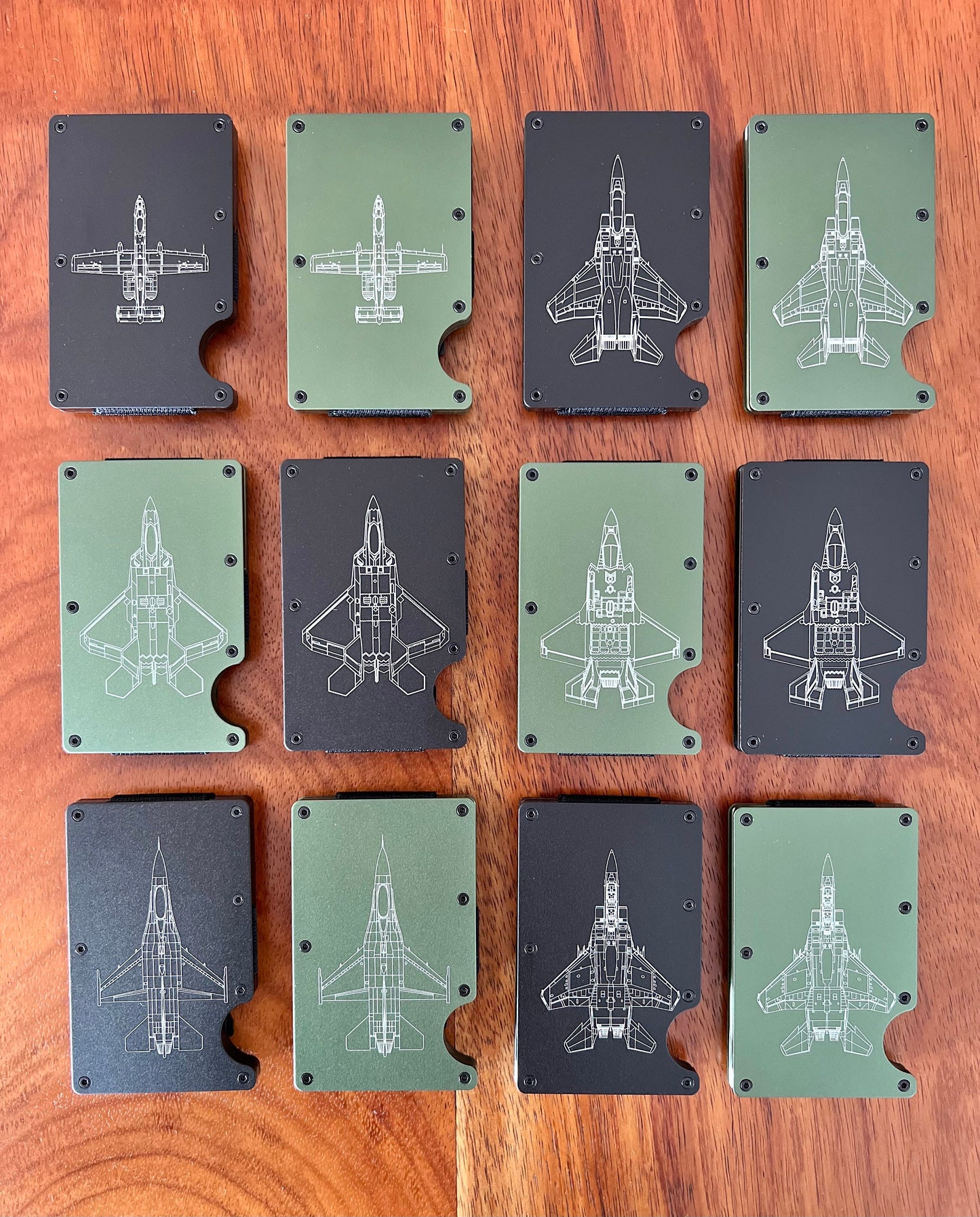 CLOSEOUT: Fighter Jet Aluminum Minimalist Wallets (A-10, F-15C, F-15E, F-16, F-22, F-35A)