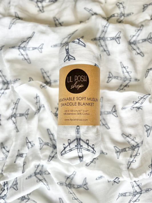 CLOSEOUT: KC-135 Blueprint Muslin Swaddle/Blanket